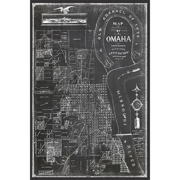 Antique Omaha Chalkboard Map Canvas